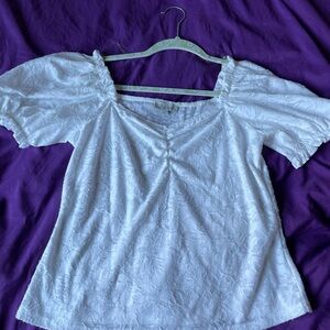 Chenault White Puff Sleeve Square Neck Blouse